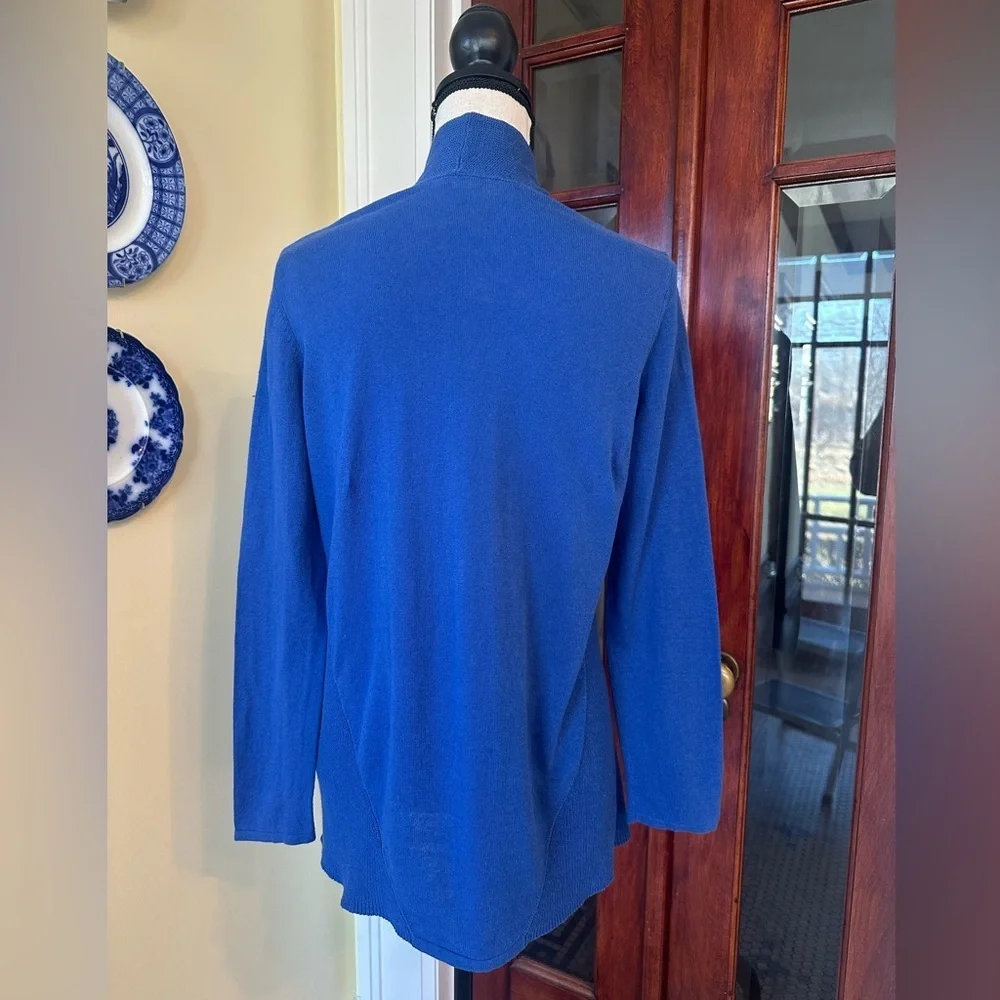J. McLaughlin | Blue Open Front Linen Blend Cardigan, Size M - Picture 2 of 7